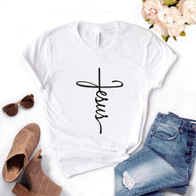 Load image into Gallery viewer, Jesus Cross Christian Print T-shirt- Ladies
