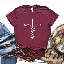 Load image into Gallery viewer, Jesus Cross Christian Print T-shirt- Ladies
