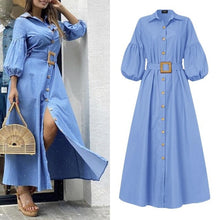 Load image into Gallery viewer, Solid Puff Sleeve Button Dress
