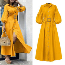 Load image into Gallery viewer, Solid Puff Sleeve Button Dress
