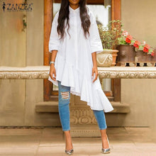 Load image into Gallery viewer, Ruffled 3/4 Sleeve Asymmetric Blouse
