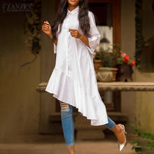 Load image into Gallery viewer, Ruffled 3/4 Sleeve Asymmetric Blouse
