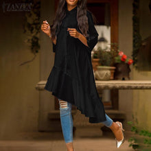 Load image into Gallery viewer, Ruffled 3/4 Sleeve Asymmetric Blouse
