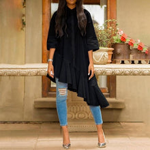 Load image into Gallery viewer, Ruffled 3/4 Sleeve Asymmetric Blouse
