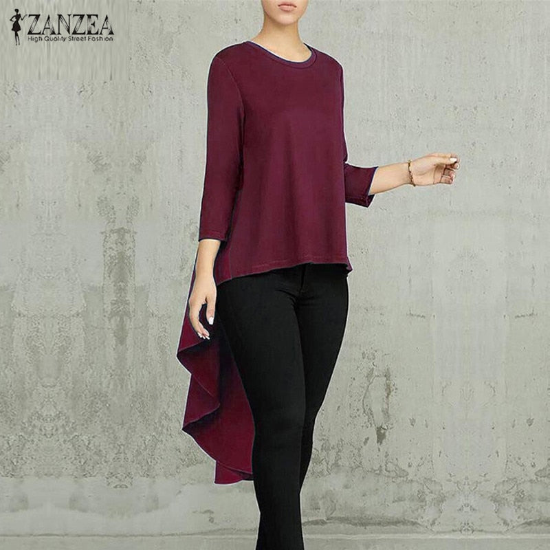 Elegant Solid Asymmetrical Blouse